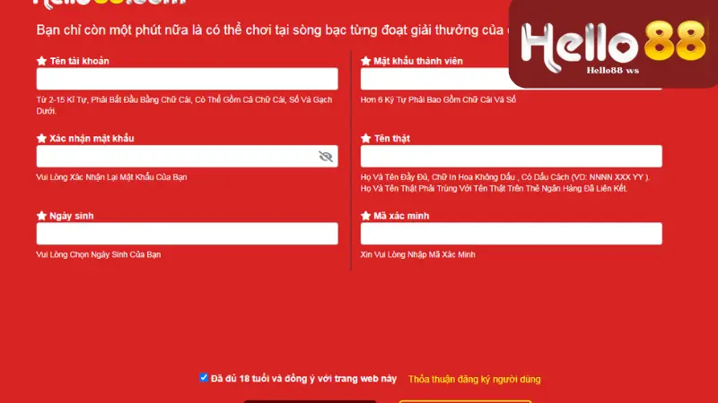 Cách thức thực hiện Đăng ký Hello88